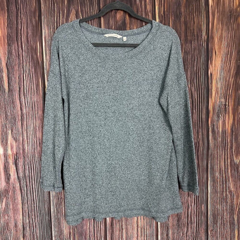 Soft Surroundings Womens Gray Ribbed‎ Long Sleeve Top Size Large L